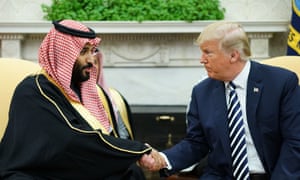 Trump and the Saudi crown prince in March last year. Trump has ignored findings that Prince Mohammed almost certainly ordered Khashoggis killing.